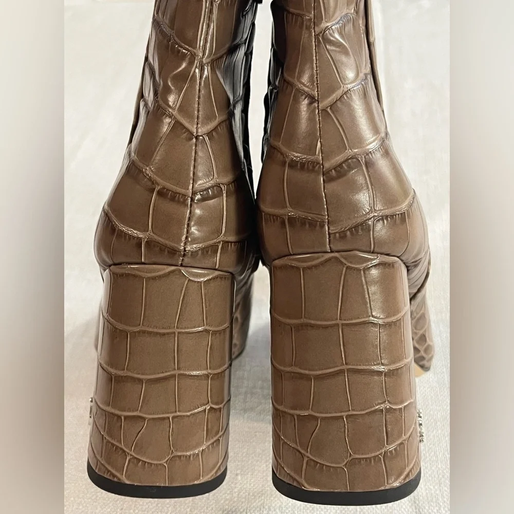 Sam Edelman Brown Codie Croc-Embossed Ankle Boots Size 7M